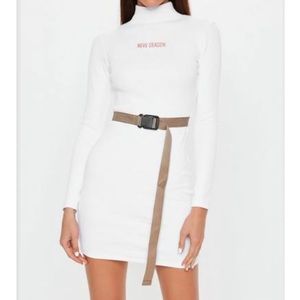 Missguided White Buckle Long Sleeve Bodycon Dress